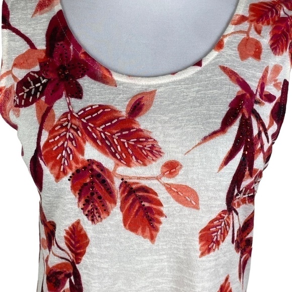 Leo‎ Guy 2-Piece Floral Beaded Tank with Open Cardigan Women's 4 Beige Pink Red - Picture 5 of 12